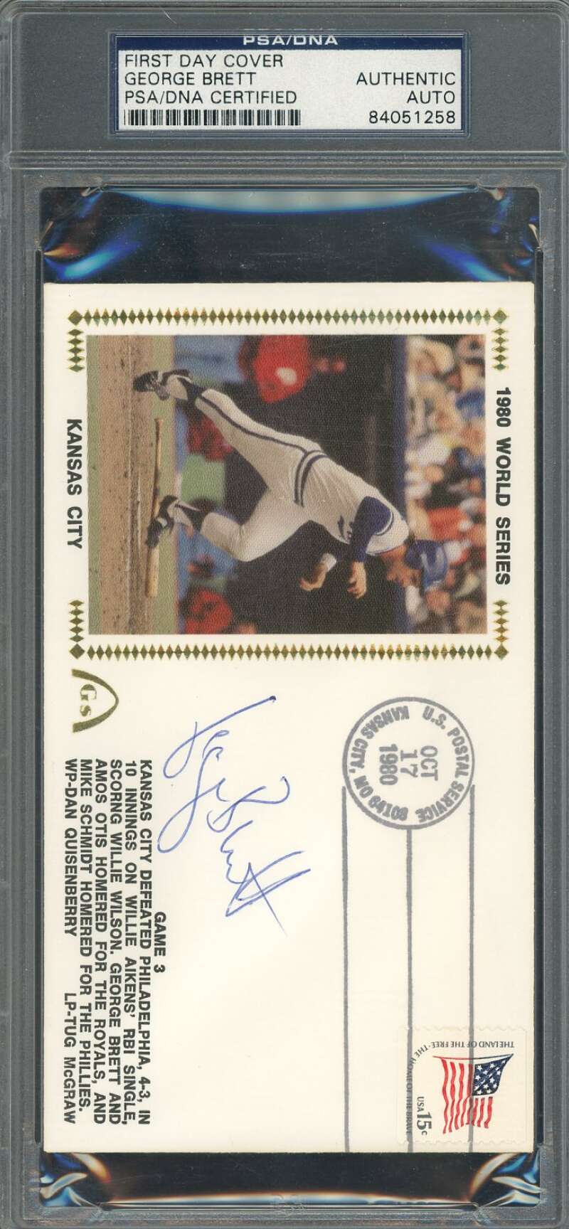 George Brett PSA DNA Signed 1980 First Day Cover Cache FDC 1980 World Series Autograph