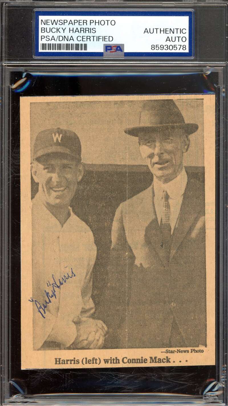 Bucky Harris PSA DNA Signed 4x5 Newspaper Photo Autograph