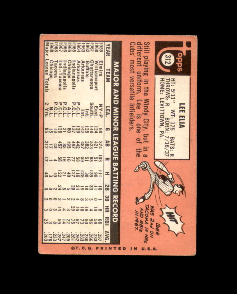 Lee Elia Signed 1969 Topps Chicago Cubs Autograph
