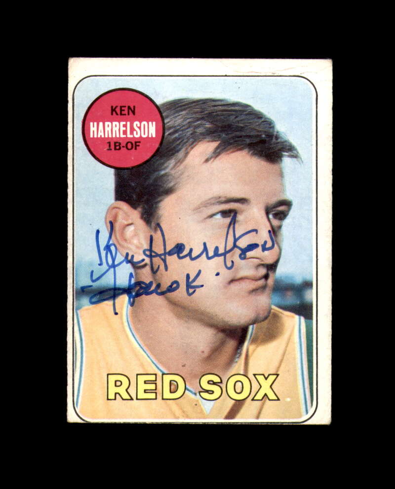 Ken Hawk Harrelson Signed 1969 Topps Boston Red Sox Autograph