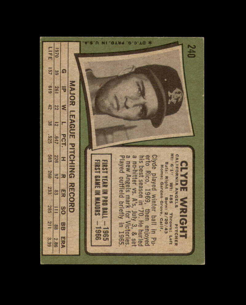 Clyde Wright Signed 1970 Topps California Angels Autograph