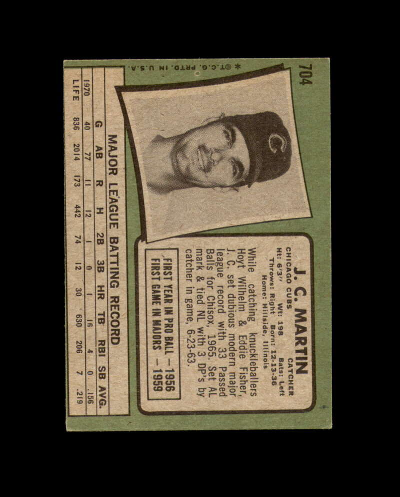 J.C. Martin Signed 1970 Topps Chicago Cubs Autograph