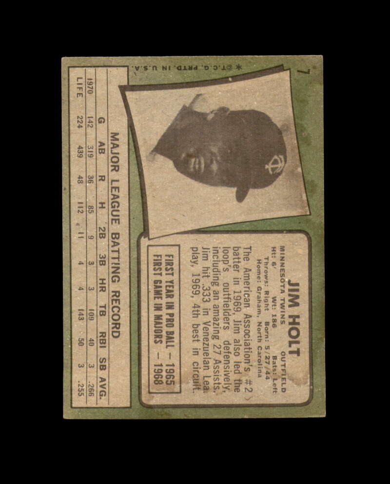 Jim Holt Signed 1970 Topps Minnesota Twins Autograph