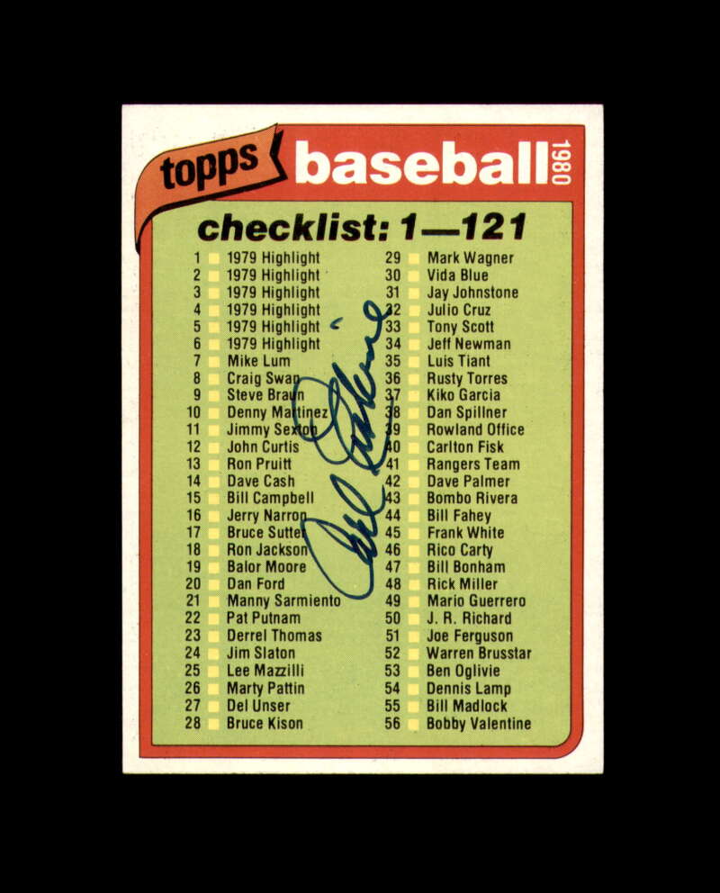 Carl Erskine Signed 1980 Topps Checklist Autograph