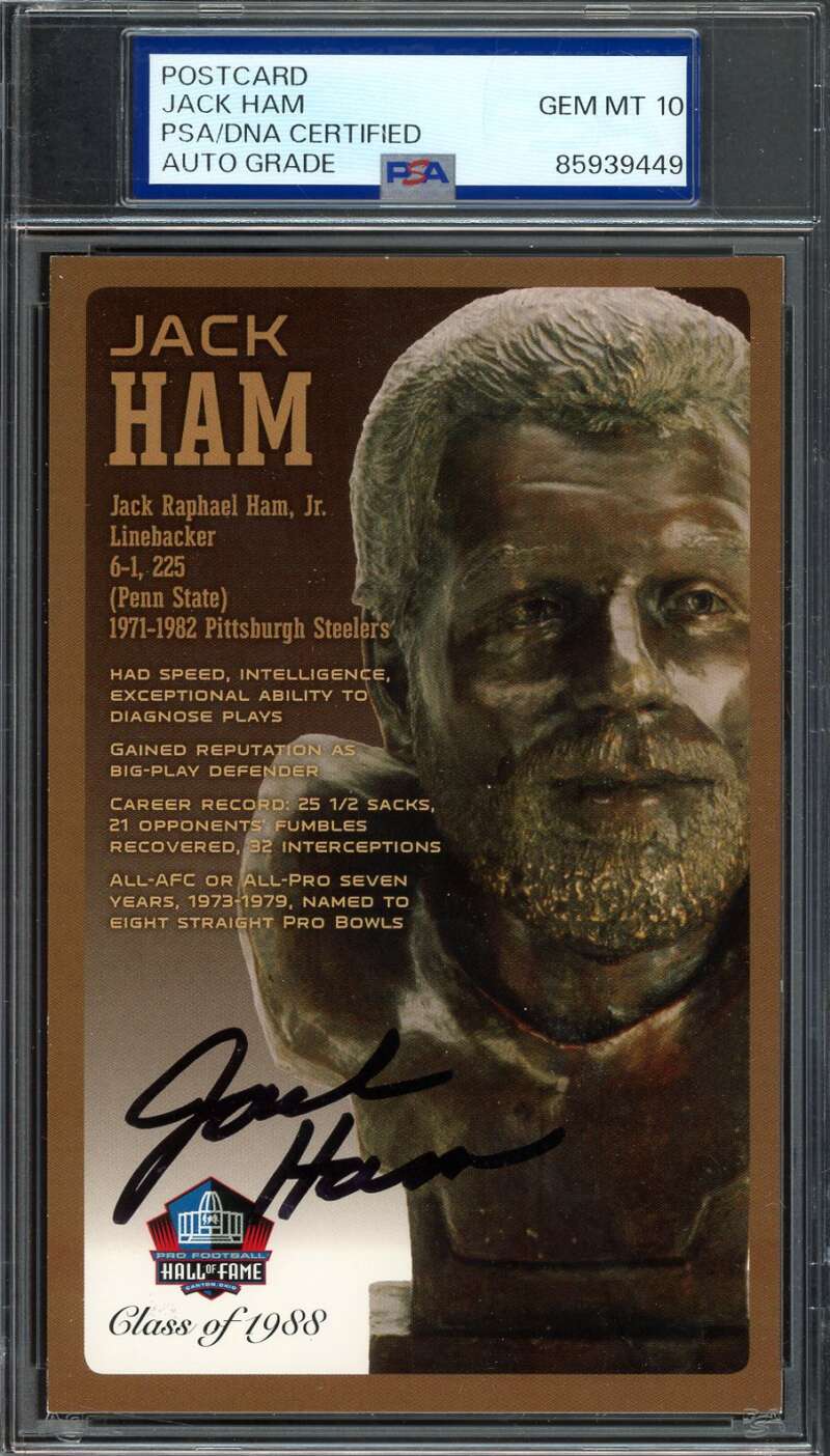 Jack Ham Gem Mint 10 PSA DNA Signed Hall of Fame Bust Postcard Autograph