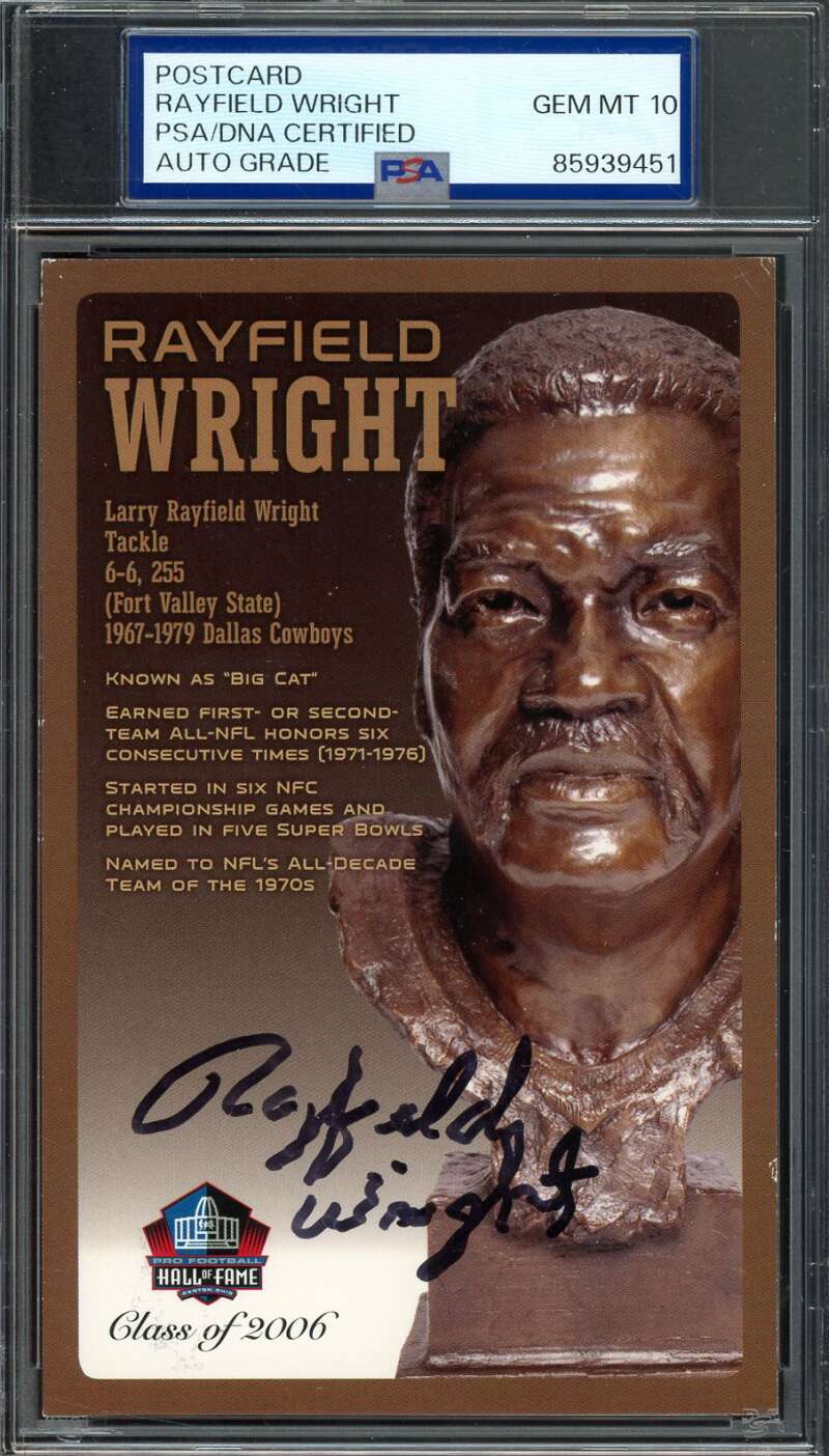 Rayfield Wright Gem Mint 10 PSA DNA Signed Hall of Fame Bust Postcard Autograph