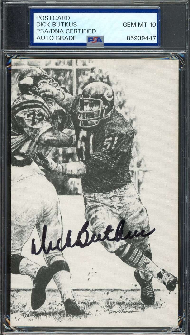 Dick Butkus Gem Mint 10 PSA DNA Signed Hall of Fame Postcard Autograph