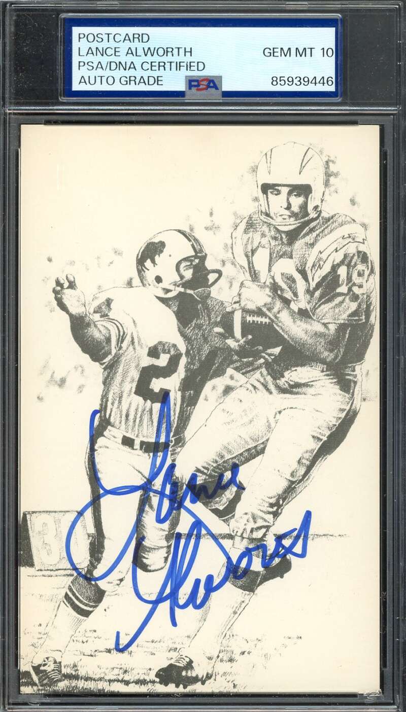 Lance Alworth Gem Mint 10 PSA DNA Signed Hall of Fame Postcard Autograph