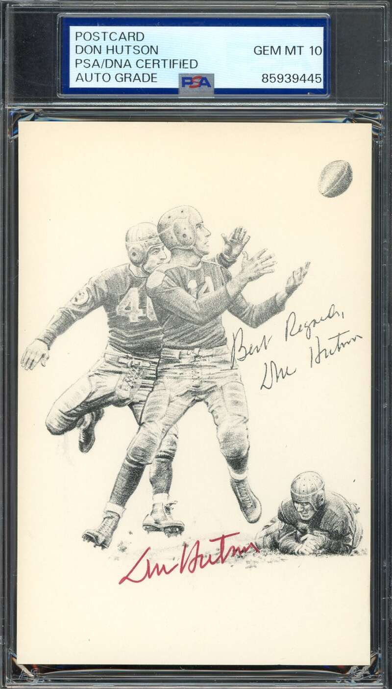 Don Hutson Gem Mint 10 PSA DNA Signed Hall of Fame Postcard Autograph