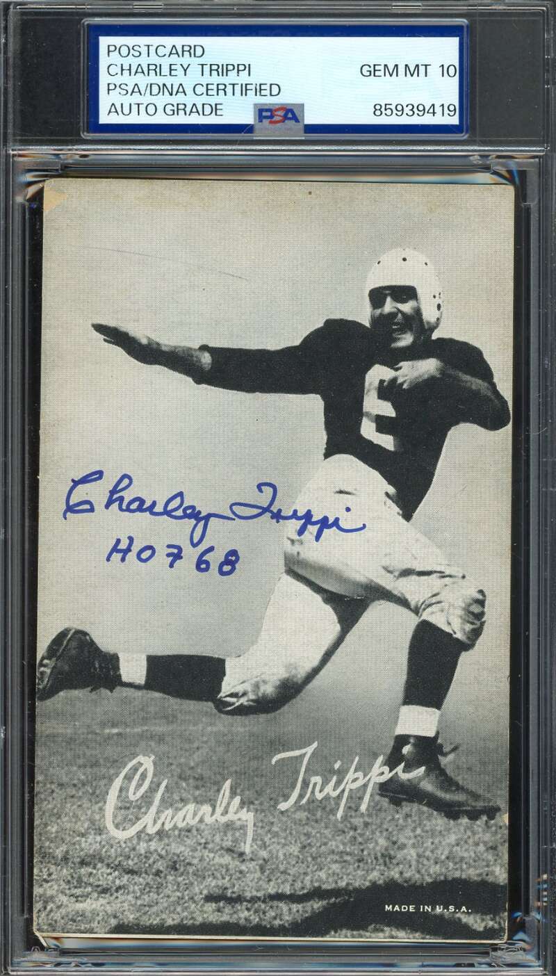 Charley Trippi Gem Mint 10 PSA DNA Signed Vintage Hall of Fame Exhibit Postcard Autograph