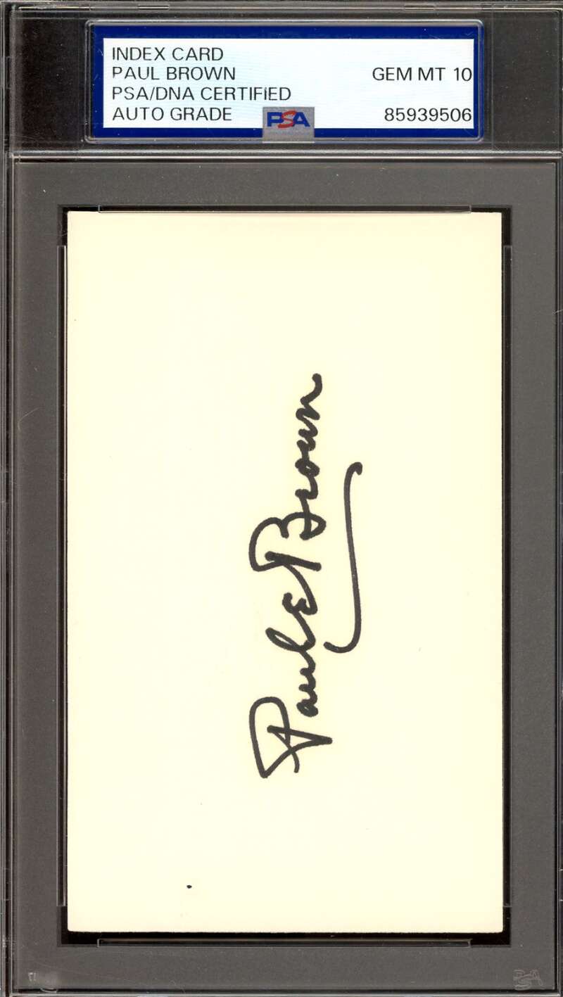 Paul Brown Gem Mint 10 PSA DNA Autograph 3x5 Index Card Signed