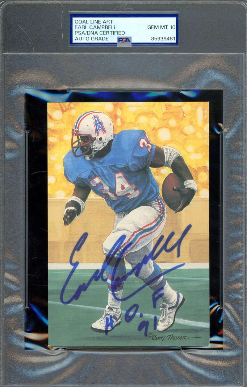 Earl Campbell Gem Mint 10 PSA DNA Autograph Goal Line Art Card GLAC Oilers Signed