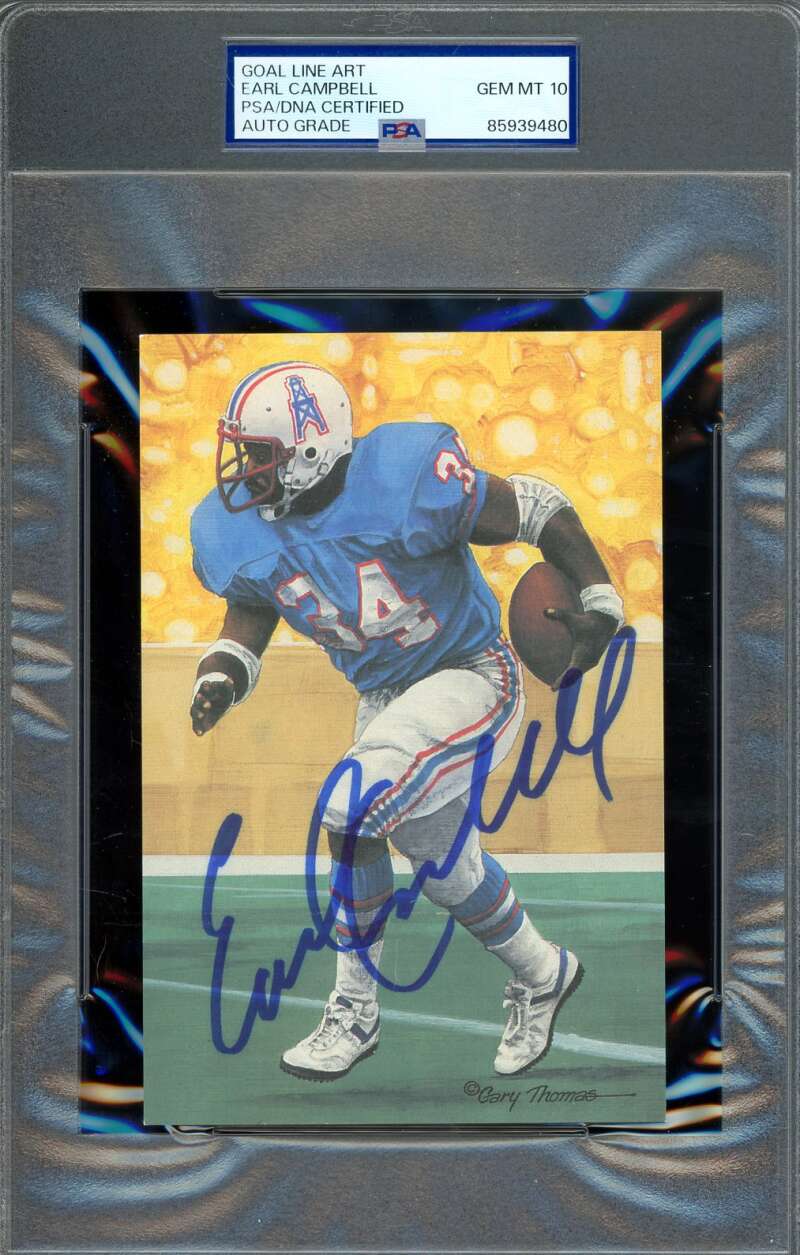 Earl Campbell Gem Mint 10 PSA DNA Autographed Goal Line Art Card GLAC Signed