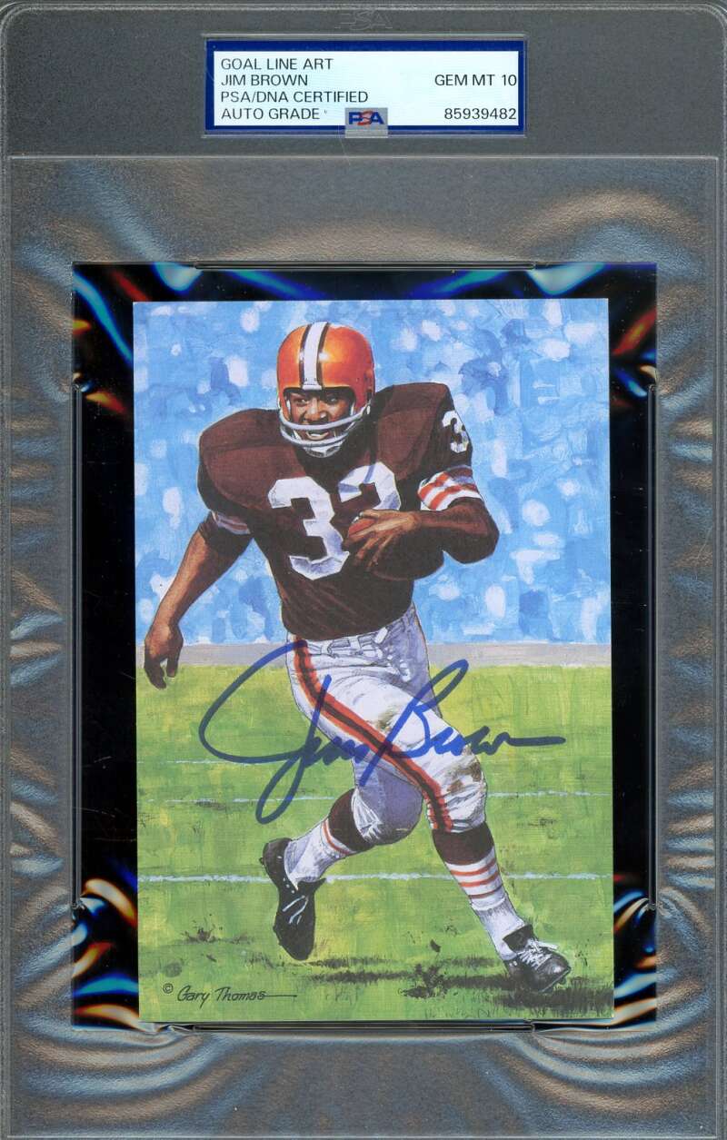 Jim Brown Gem Mint 10 PSA DNA Autograph Goal Line Art Card GLAC Signed