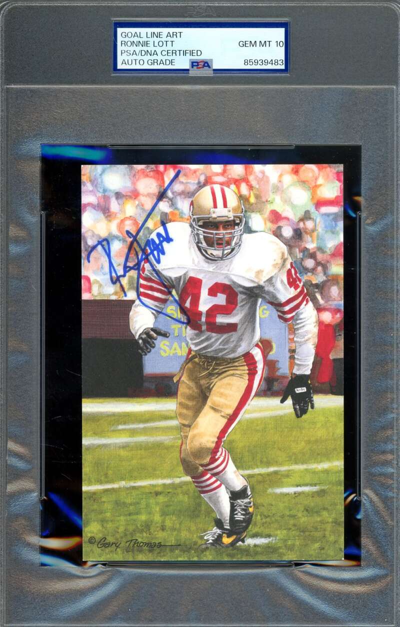 Ronnie Lott Gem Mint 10 PSA DNA Autograph Goal Line Art Card GLAC Signed