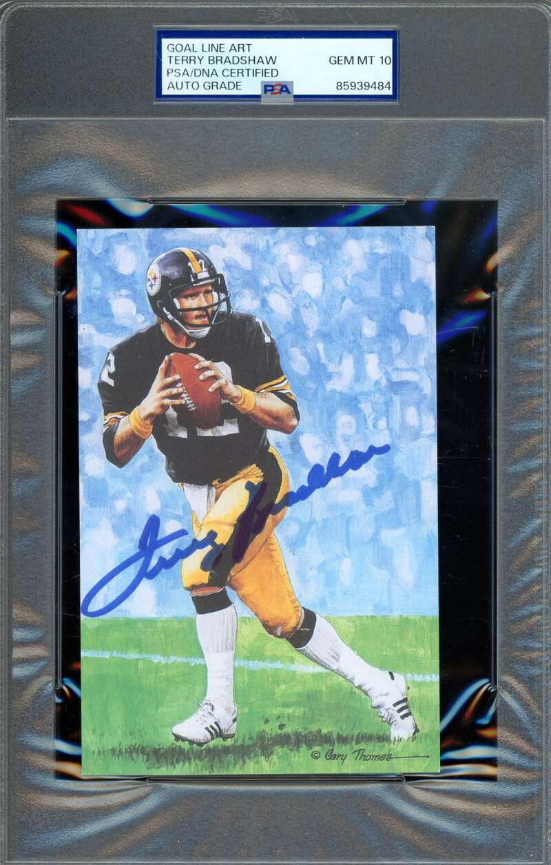 Terry Bradshaw Gem Mint 10 PSA DNA Autograph Goal Line Art Card GLAC Steelers Signed