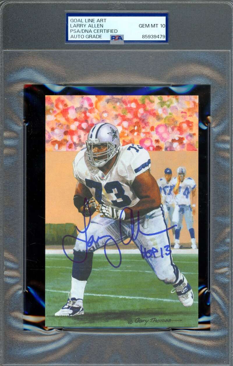 Larry Allen Gem Mint 10 PSA DNA Autograph Goal Line Art Card GLAC Signed
