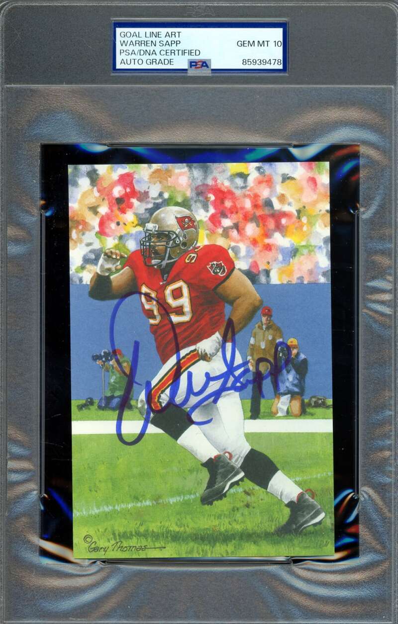 Warren Sapp Gem Mint 10 PSA DNA Autograph Goal Line Art Card GLAC Bucs Signed