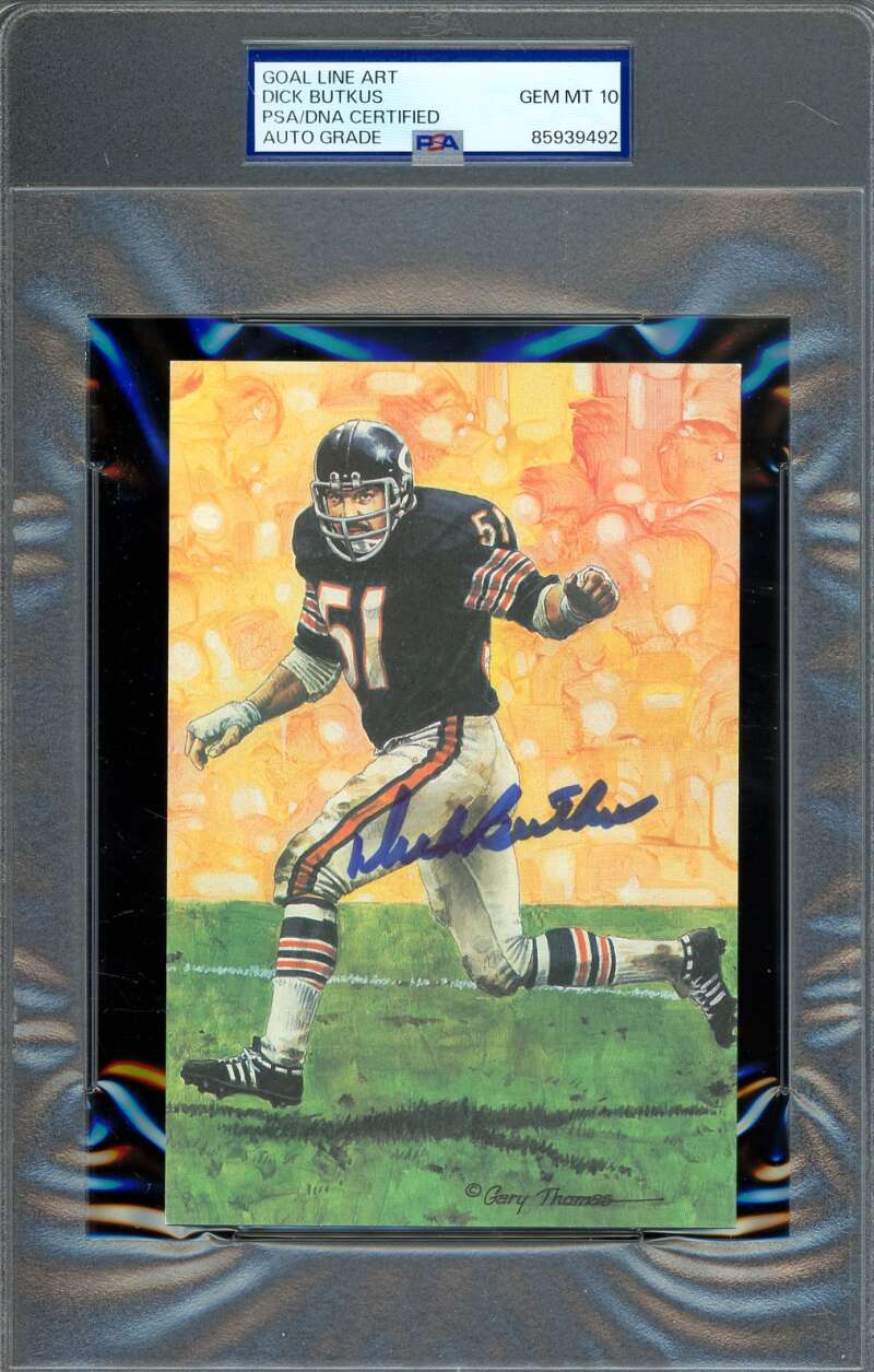 Dick Butkus Gem Mint 10 PSA DNA Autograph Goal Line Art Card GLAC Signed