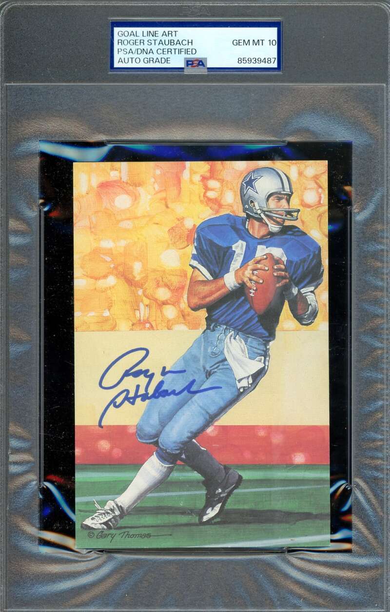 Roger Staubach Gem Mint 10 PSA DNA Autograph Goal Line Art Card GLAC Signed
