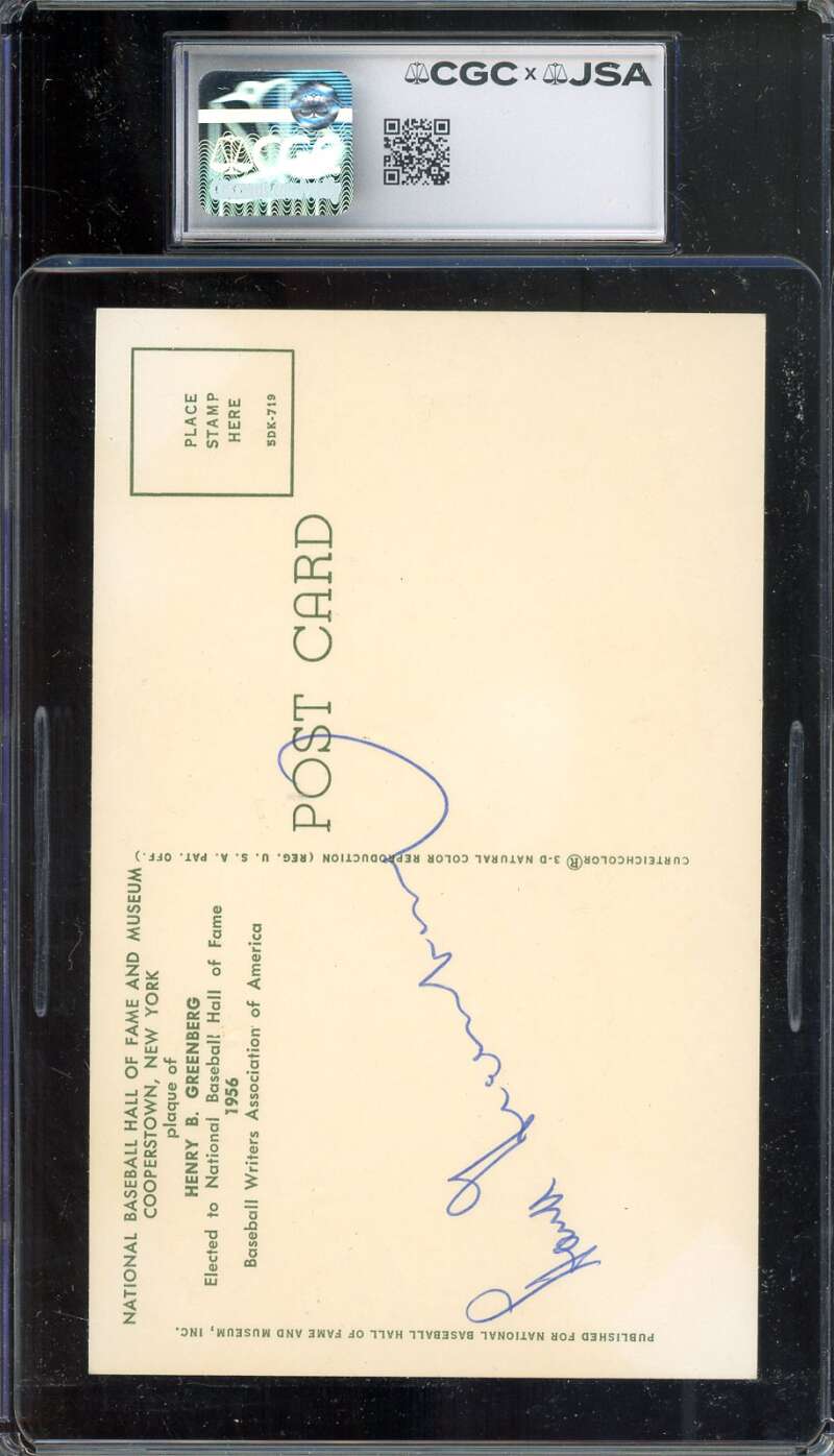 Hank Greenberg Gem Mint 10 CGC JSA   Signed Gold Hall of Fame Plaque Postcard Autograph