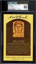Edd Roush Mint 9 CGC JSA   Signed Gold Hall of Fame Plaque Postcard Autograph