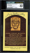 Joe McCarthy NM-MT 8 CGC JSA   Signed Gold Hall of Fame Plaque Postcard Autograph