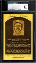 Jesse Haines NM-MT 8 CGC JSA   Signed Gold Hall of Fame Plaque Postcard Autograph