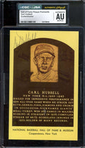 Carl Hubbell NM-MT 8 CGC JSA   Signed Gold Hall of Fame Plaque Postcard Autograph