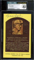 Warren Spahn NM-MT 8 CGC JSA   Signed Gold Hall of Fame Plaque Postcard Autograph