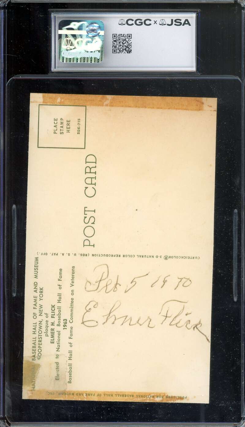 Elmer Flick CGC JSA   Signed Gold Hall of Fame Plaque Postcard Autograph