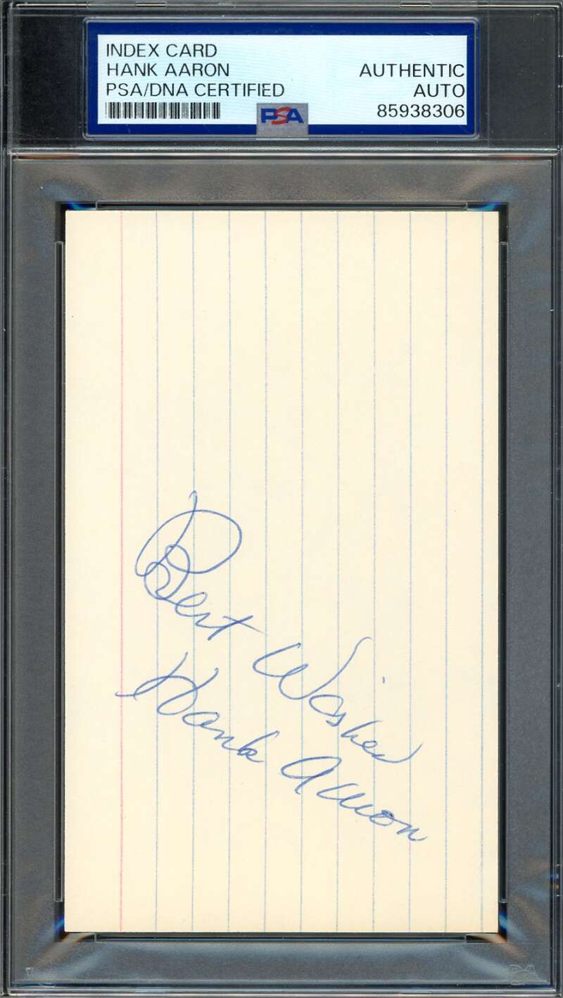 Hank Aaron PSA DNA 1970`s Signed 3x5 Index Card Autograph