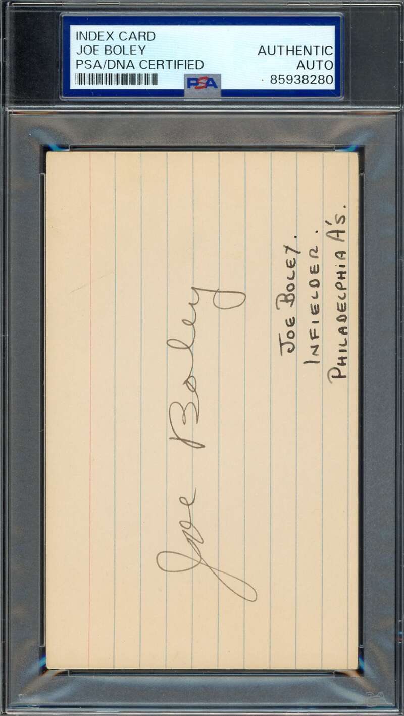 Joe Boley PSA DNA Signed 3x5 Index Card Philadelphia A`s D.62 Autograph