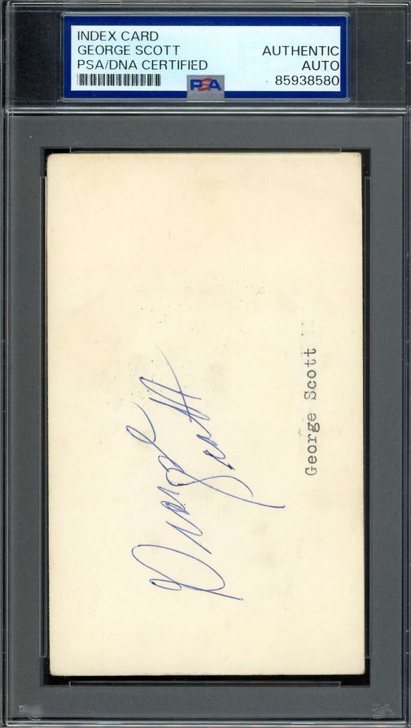 George Scott PSA DNA Signed 3x5 Index Card Autograph