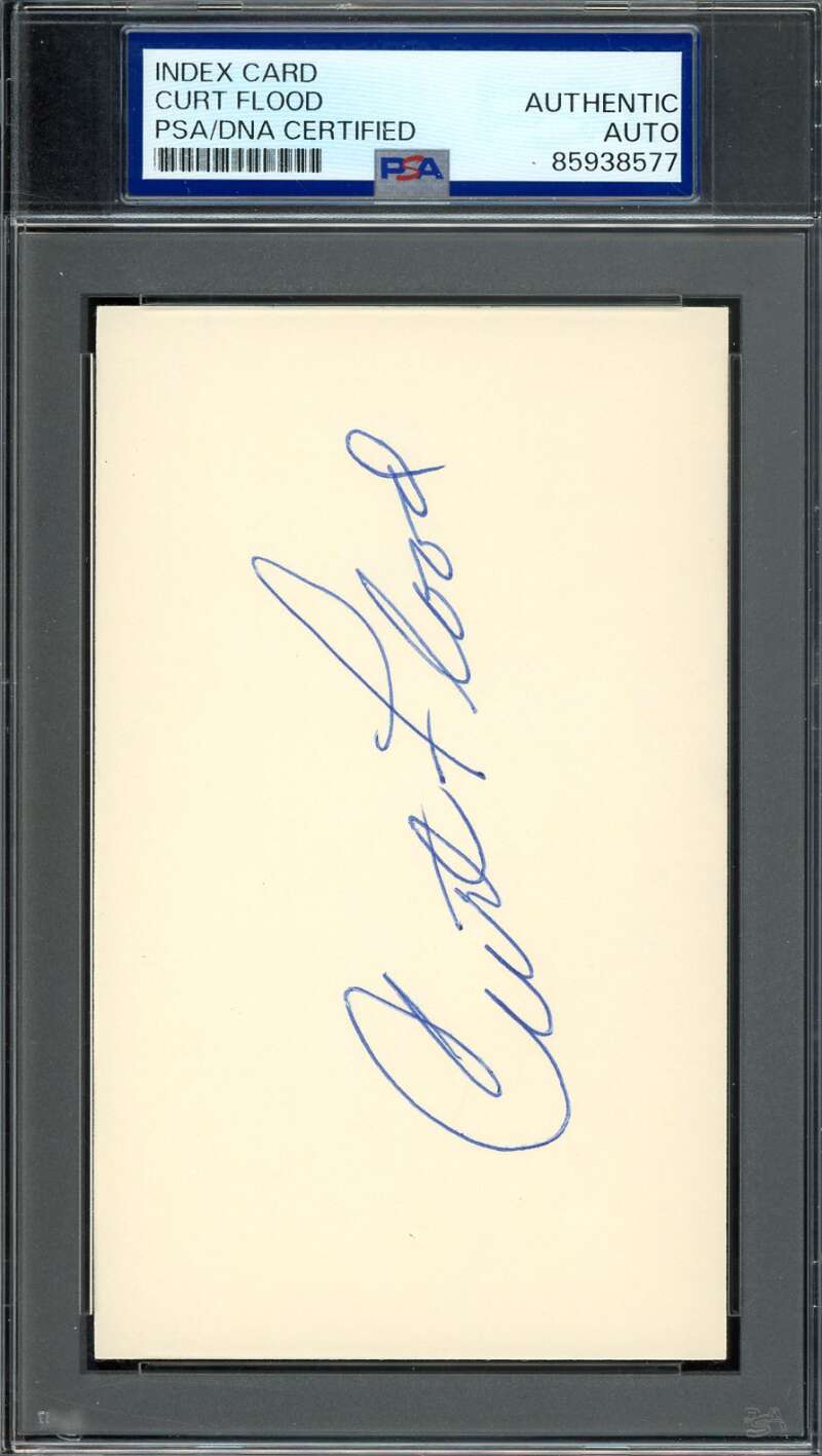 Curt Flood PSA DNA Signed 3x5 Index Card Autograph