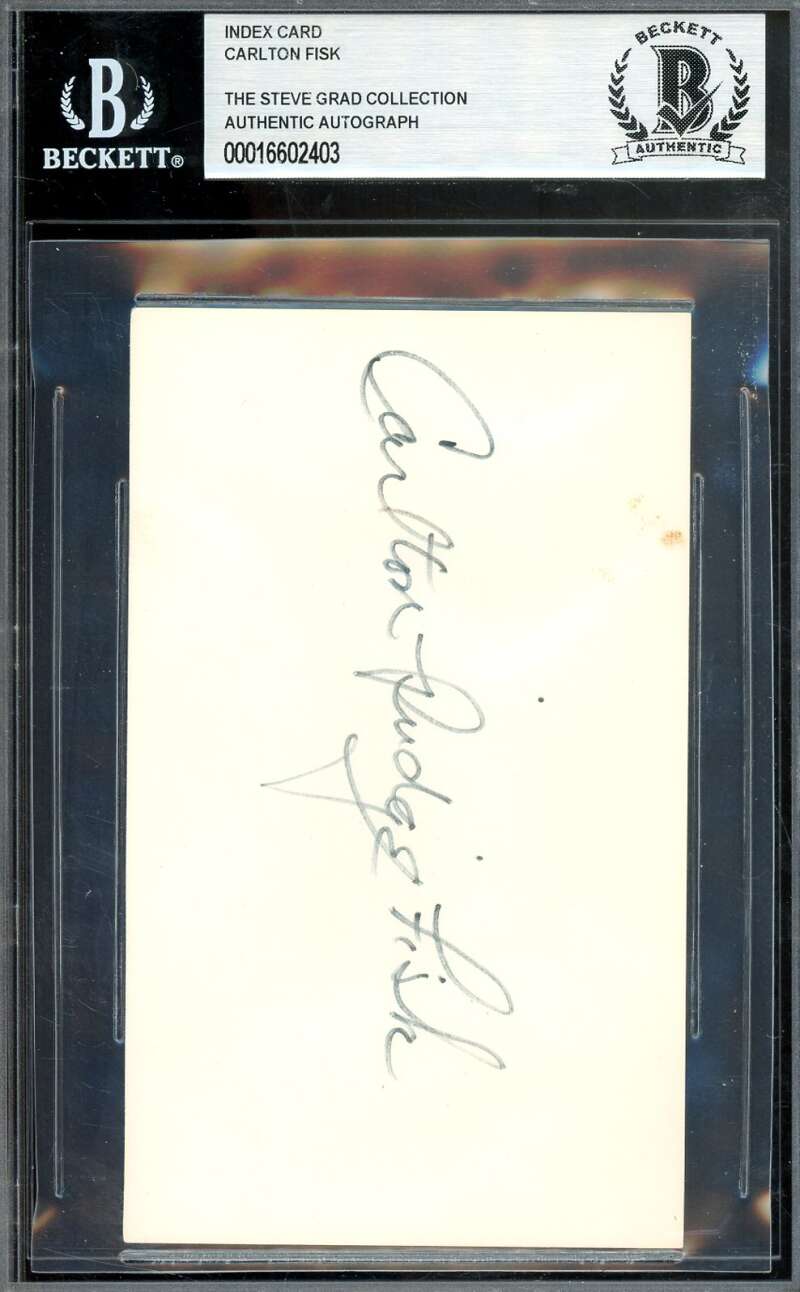 Carlton Pudge Fisk Beckett BAS Signed 3x5 Index Card Autograph