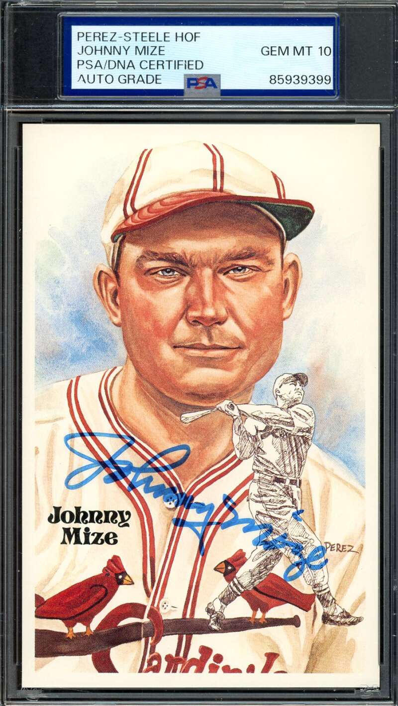 Johnny Mize Gem Mint 10 PSA DNA Signed Perez Steele Postcard Autograph