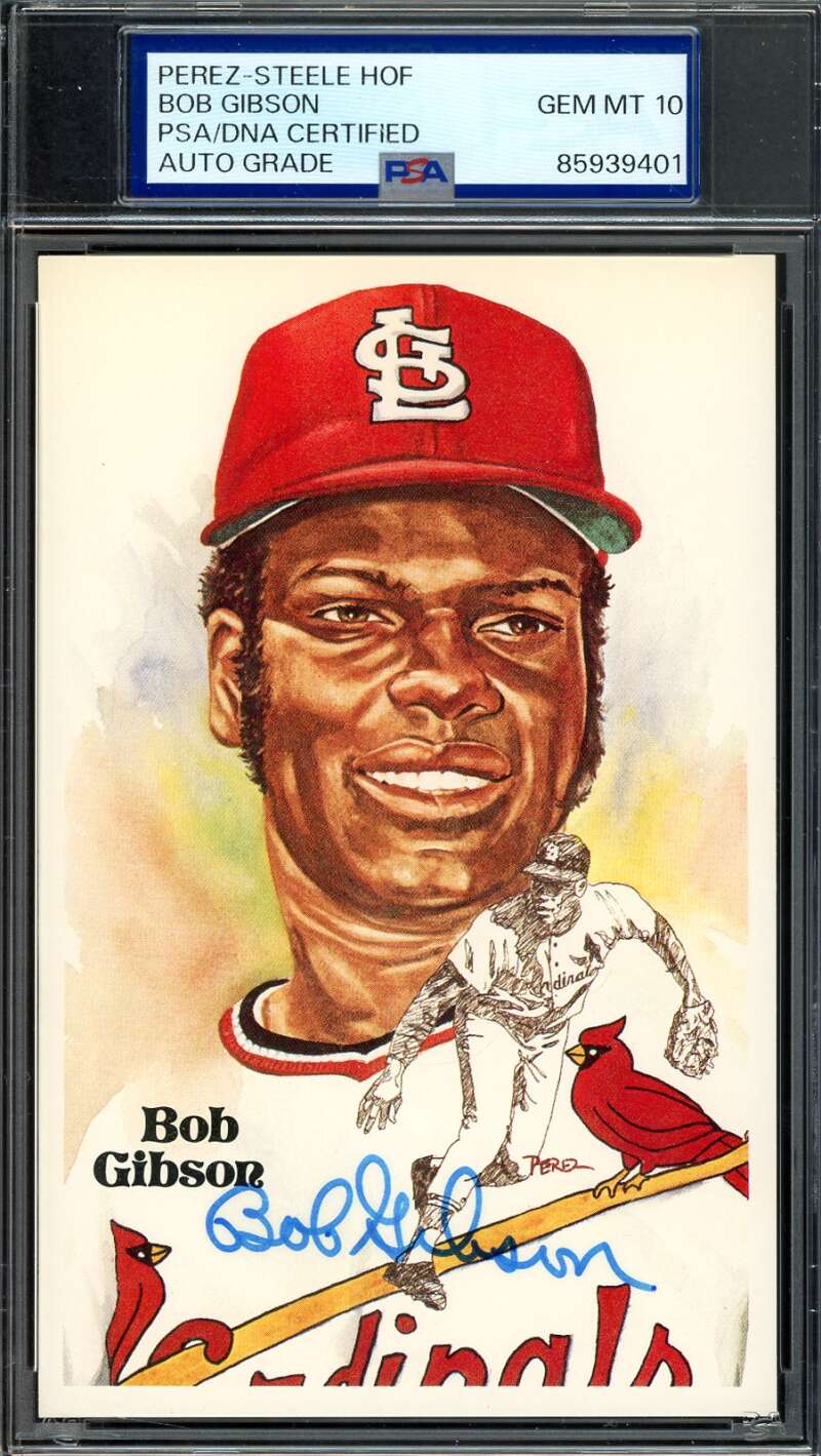 Bob Gibson Gem Mint 10 PSA DNA Signed Perez Steele Postcard Autograph