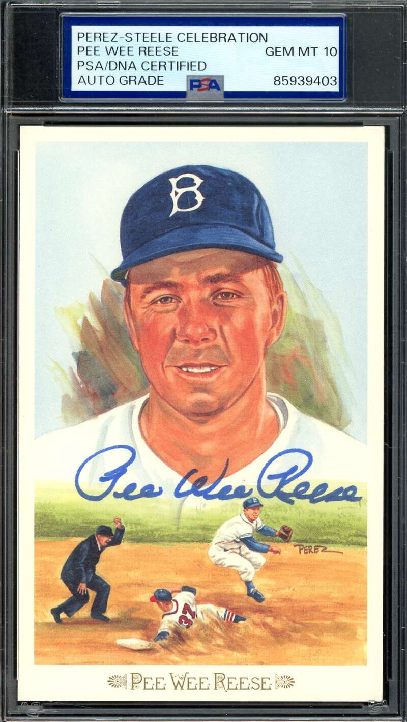 Pee Wee Reese Gem Mint 10 PSA DNA Signed Perez Steele Celebration Postcard Autograph