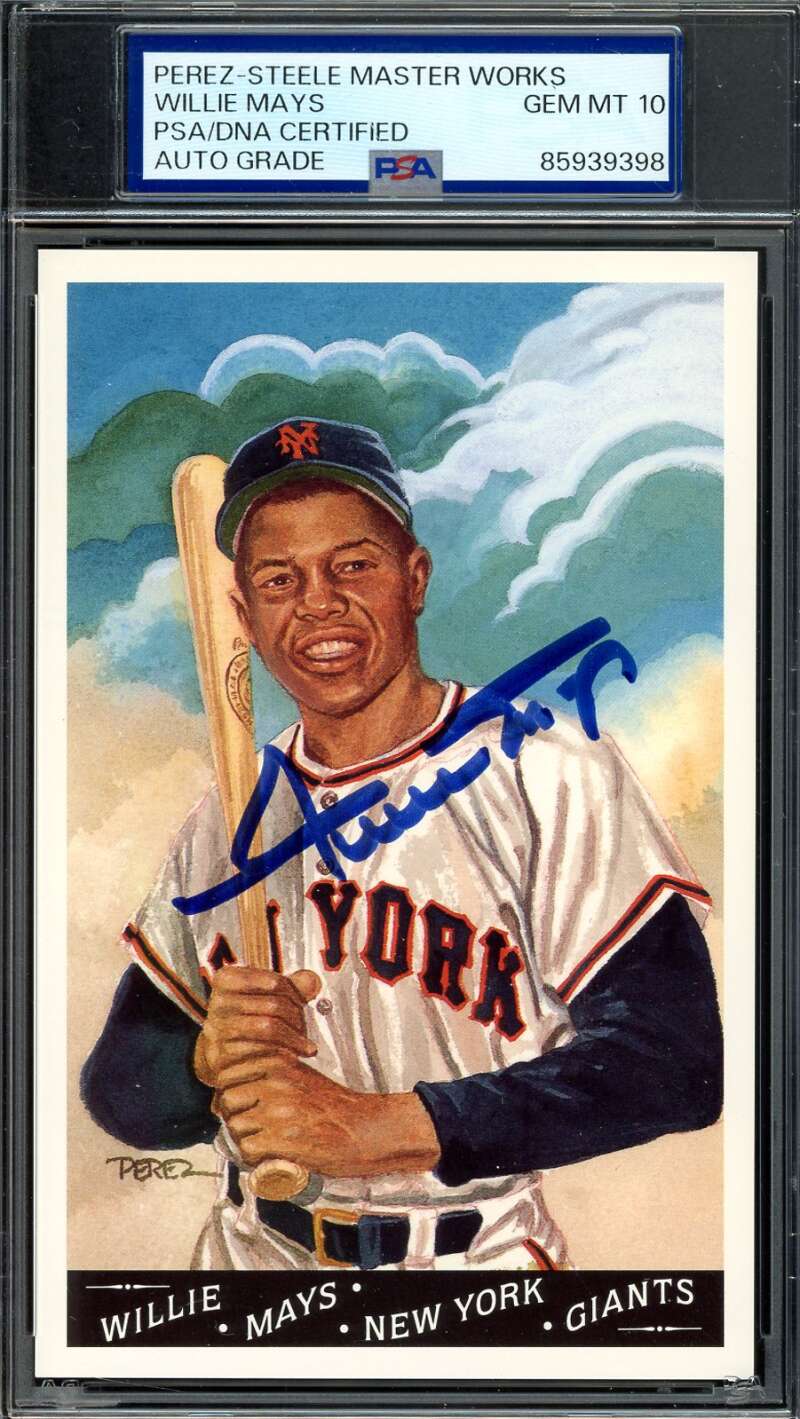 Willie Mays Gem Mint 10 PSA DNA Signed Perez Steele Goodwin Postcard Autograph