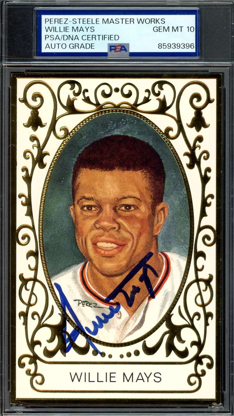 Willie Mays Gem Mint 10 PSA DNA Signed Perez Steele Ramly Postcard Autograph