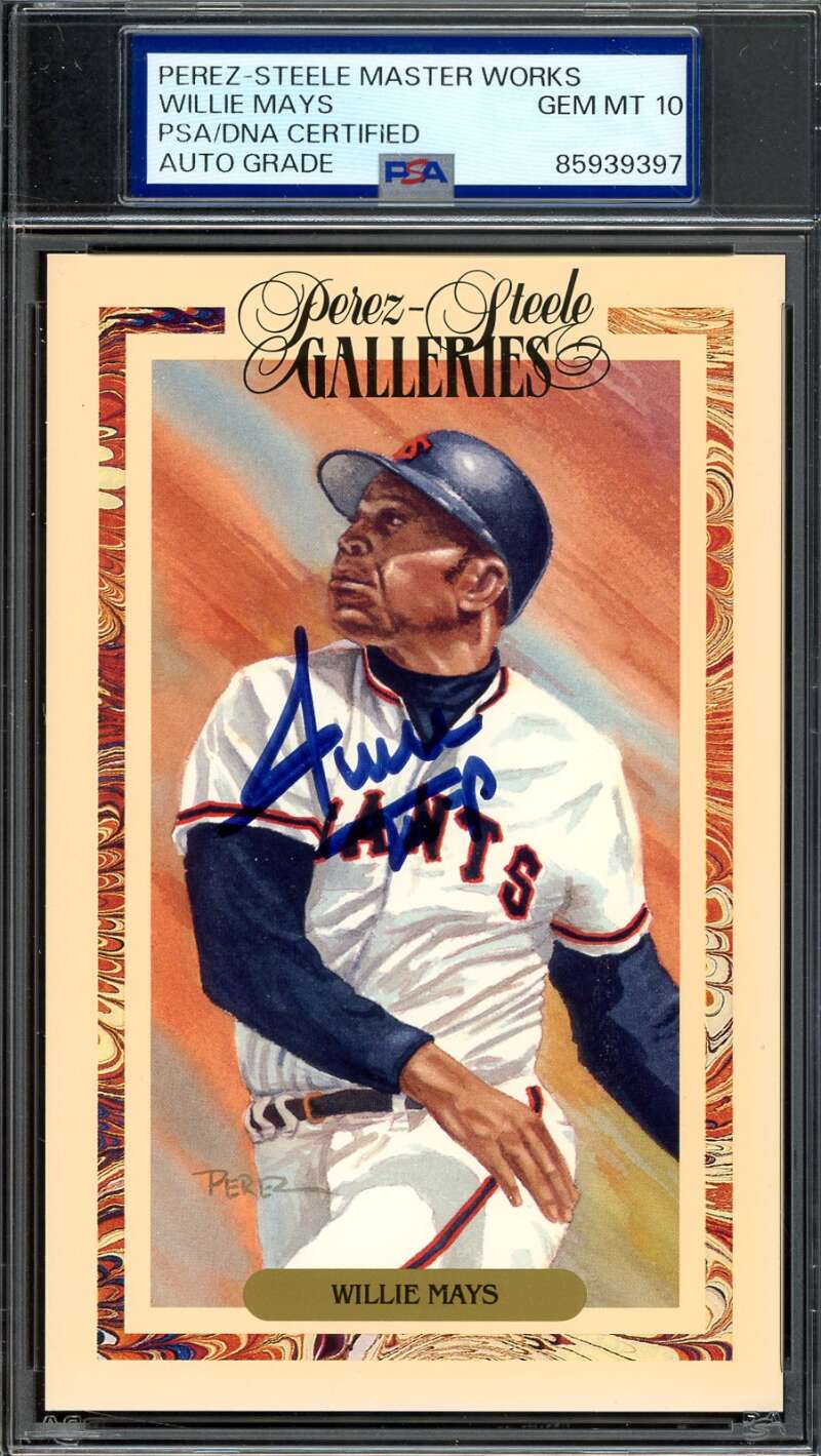 Willie Mays Gem Mint 10 PSA DNA Signed Perez Steele Galleries Postcard Autograph