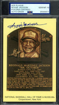 Reggie Jackson Gem Mint 10 PSA DNA Signed Gold Hall of Fame Plaque Postcard Autograph