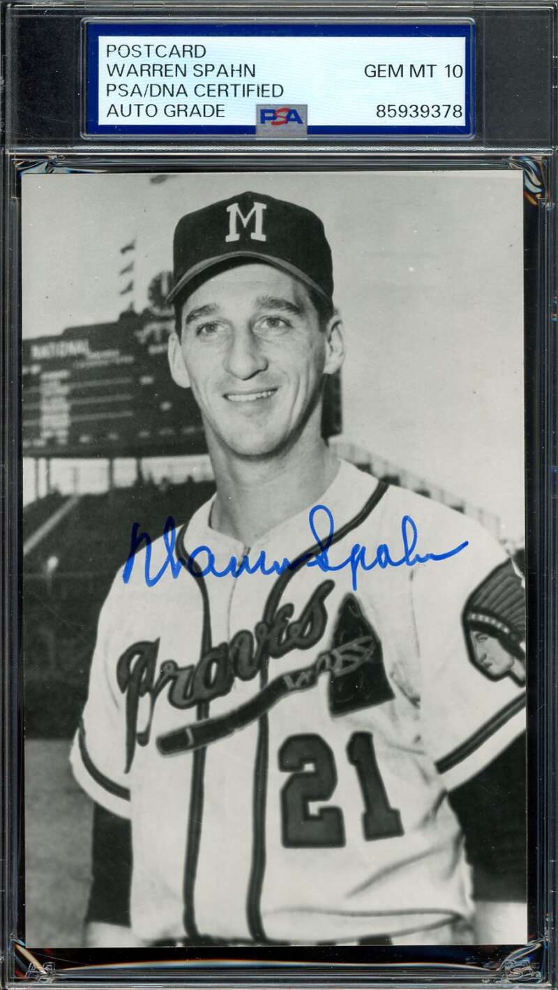 Warren Spahn Gem Mint 10 PSA DNA Signed Photo Postcard Autograph