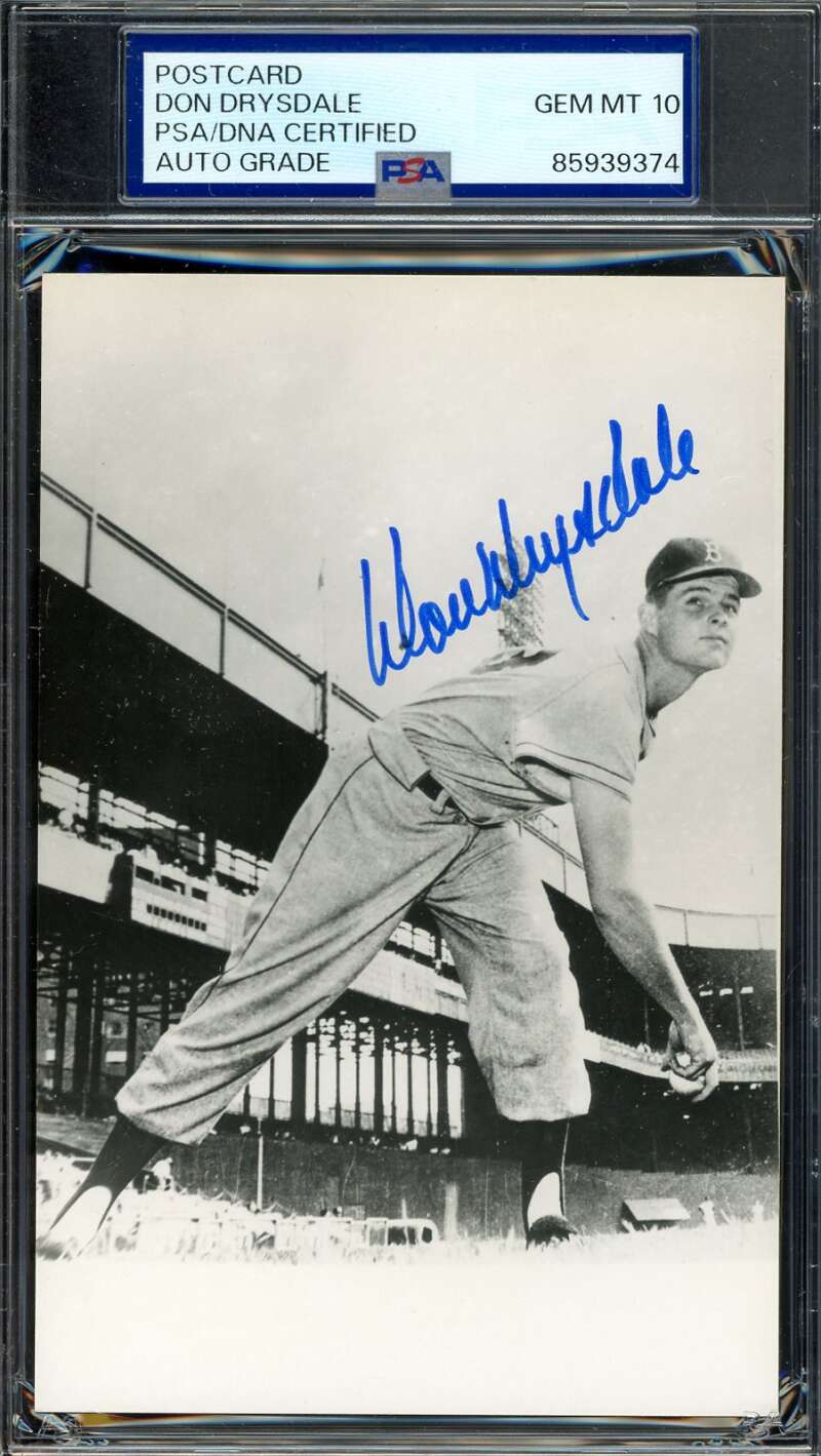 Don Drysdale Gem Mint 10 PSA DNA Signed Photo Postcard Autograph