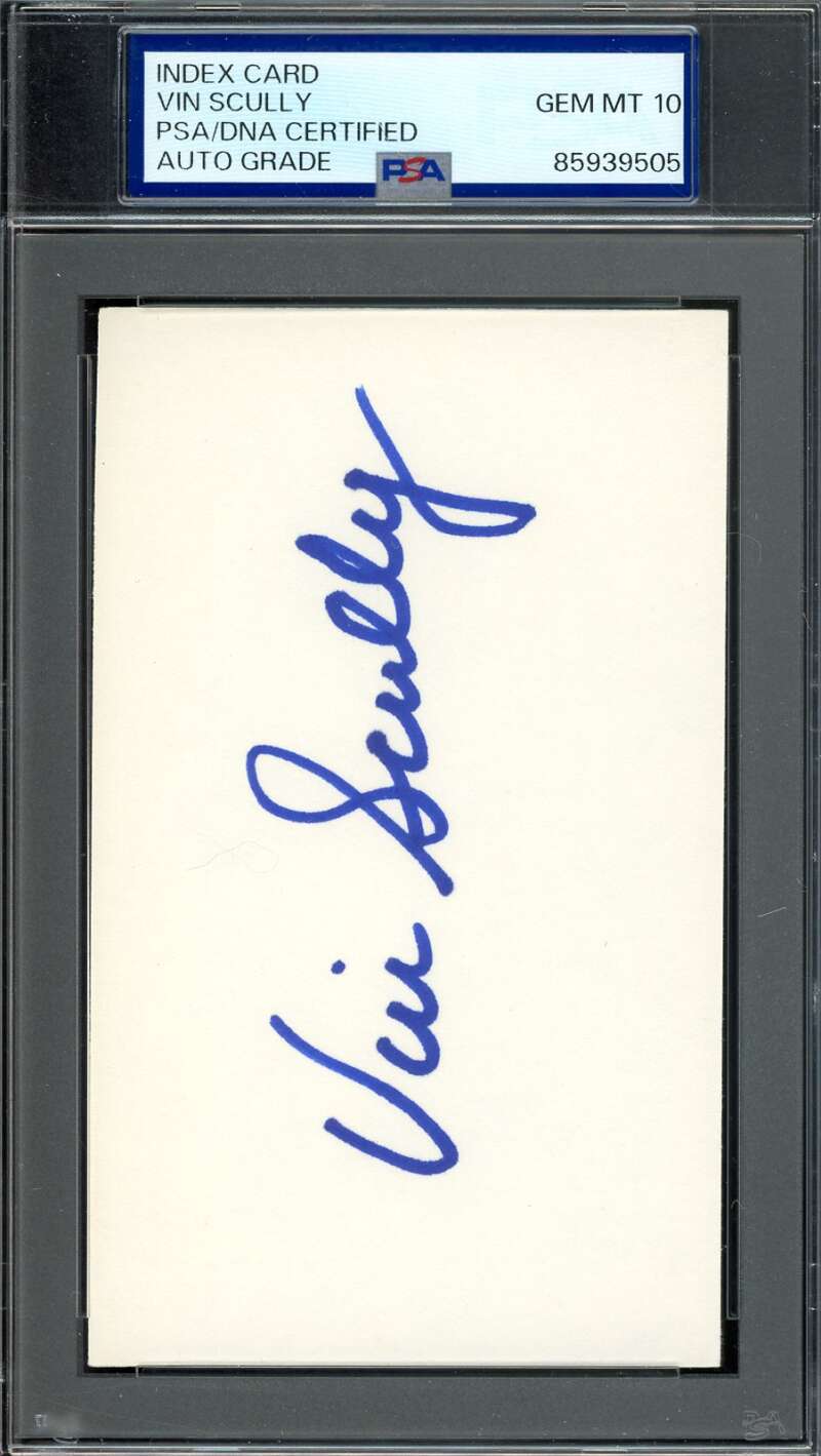 Vin Scully Gem Mint 10 PSA DNA Signed 3x5 Index Card Autograph