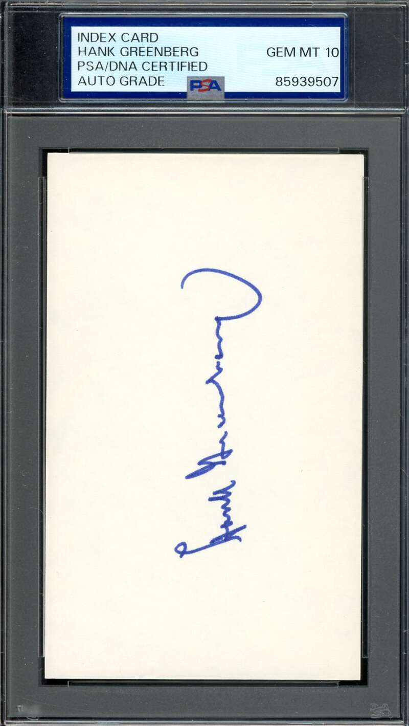 Hank Greenberg Gem Mint 10 PSA DNA Signed 3x5 Index Card Autograph
