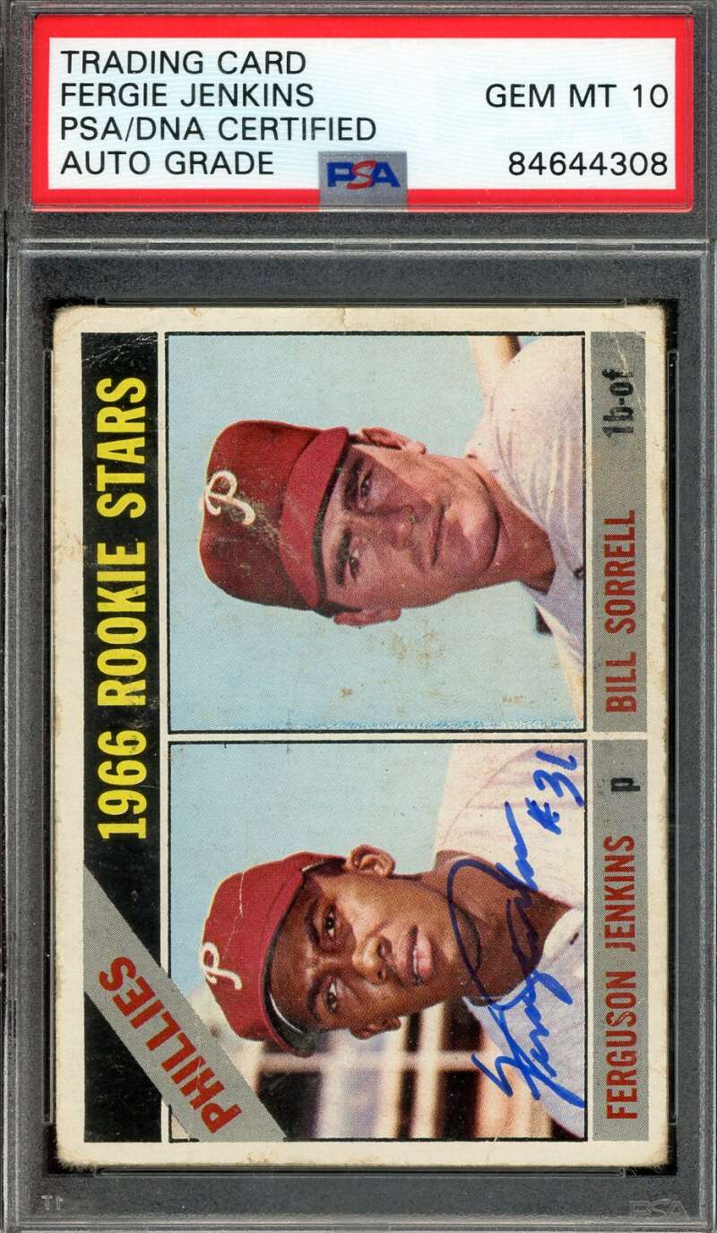 Fergie Jenkins Gem Mint 10 PSA DNA Signed 1966 Topps Rookie Autograph