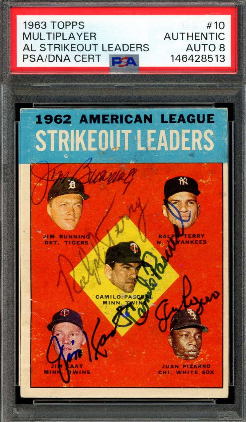 Kaat Bunning Pascual PSA DNA Signed 5 1963 Topps 1962 Leaders Autograph
