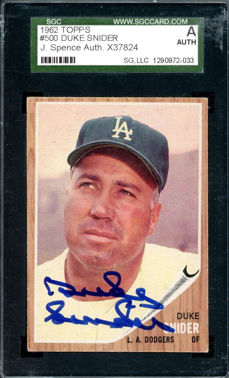 Duke Snider SGC Coa Signed 1962 Topps Autograph